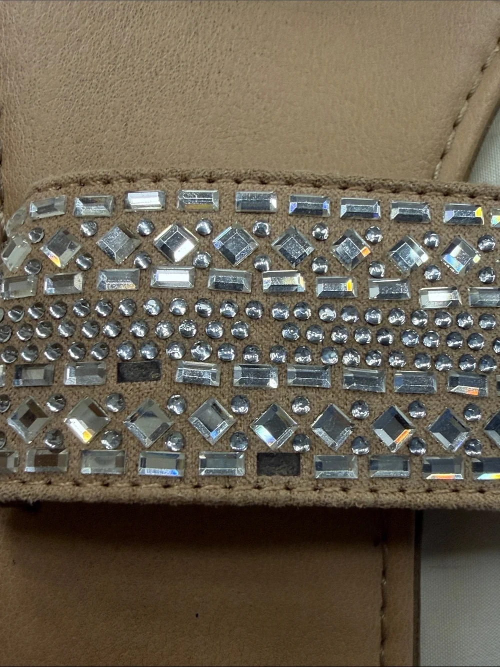 a new day Tan Rhinestone Double-Strap Slide Sandals